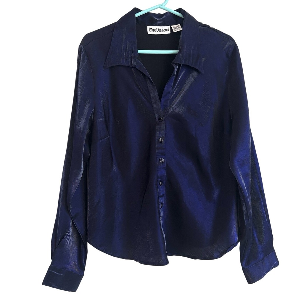 Vtg Blue Diamond Shirt Sz XL Irridescent Purple Gothic Button Up Jewel Toned